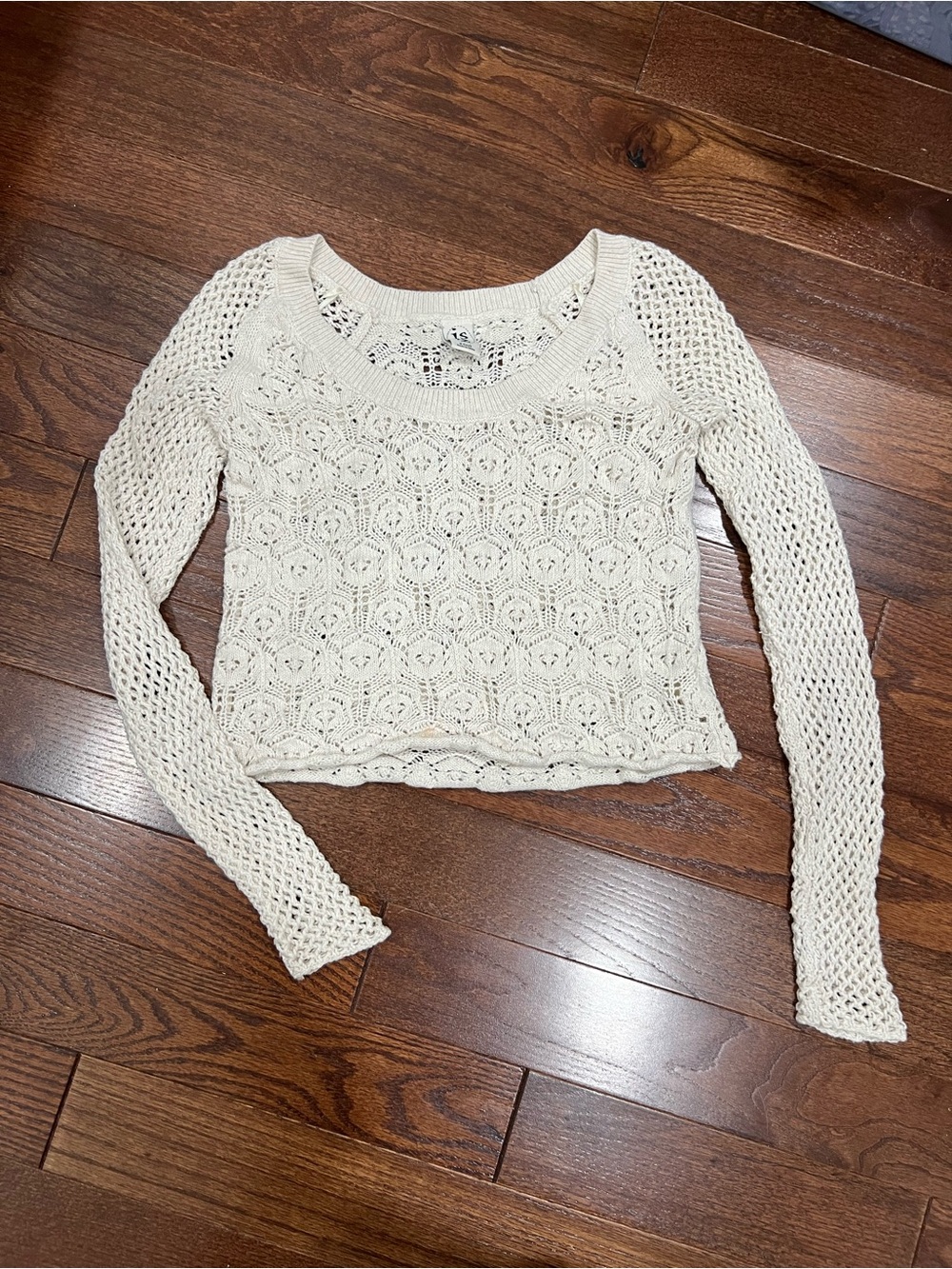 Openwork Scoop Neck Crochet Sweater in Cream